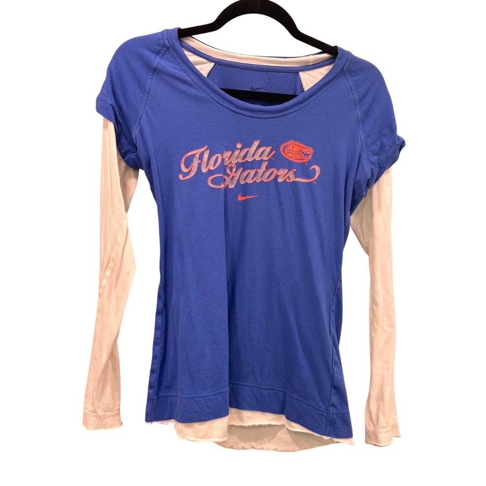 Nike Florida Gators Womens M Blue White Layered Long Sleeve T-Shirt Cotton - Picture 2 of 8